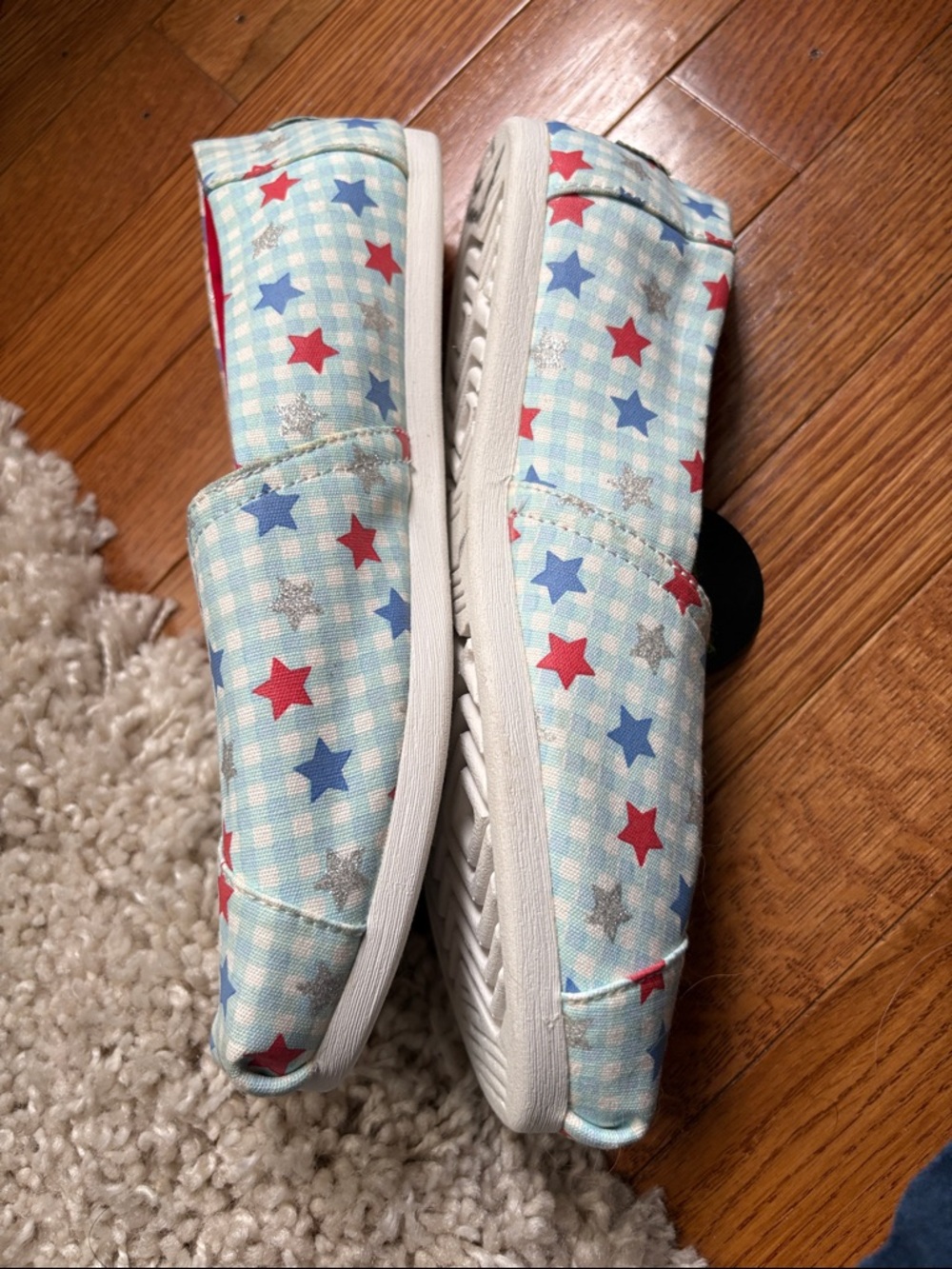 TOMS Alpargata white gingham glow in the dark glitter star print shoes - Picture 3 of 8